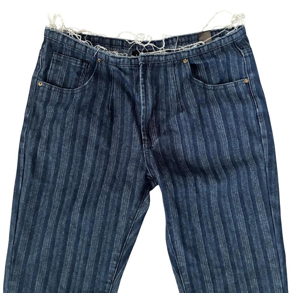 EUC Lioness Charismatic Mid Rise Flare‎ Jeans Sz M Dark Denim Blue Striped y2k - Picture 2 of 7